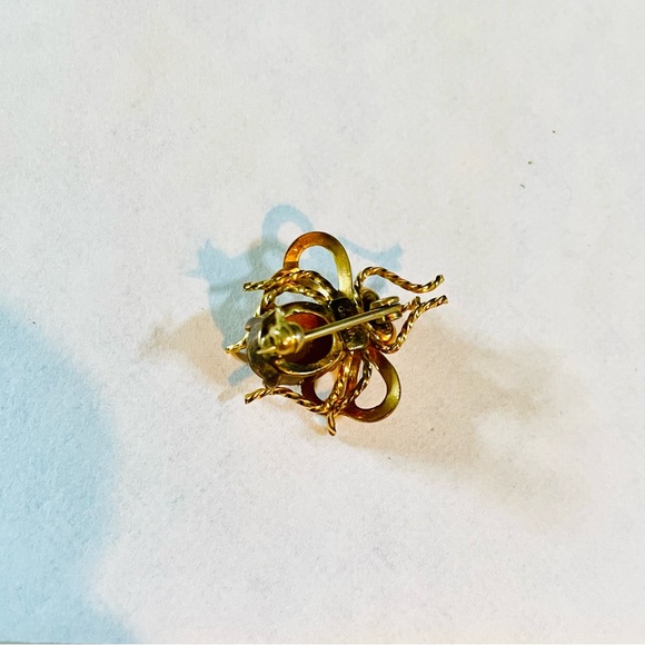 Vintage Tiny Winged Insect Bug 12K GF Cultured Pearl Tiger Eye Brooch. - Picture 5 of 5